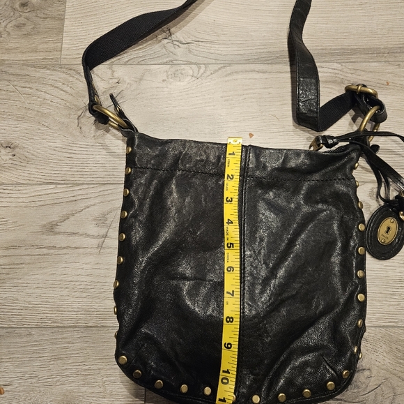 Fossil Black Leather Crossbody Bagwith Gold Studs - Picture 7 of 13